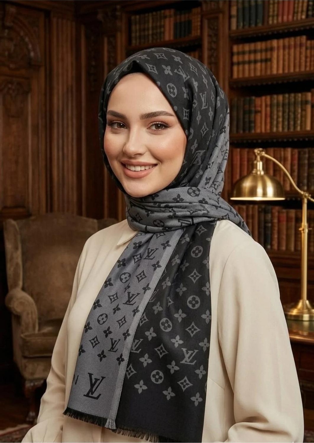 W White Stars Lv Desen Çift Taraflı Pamuklu Şal