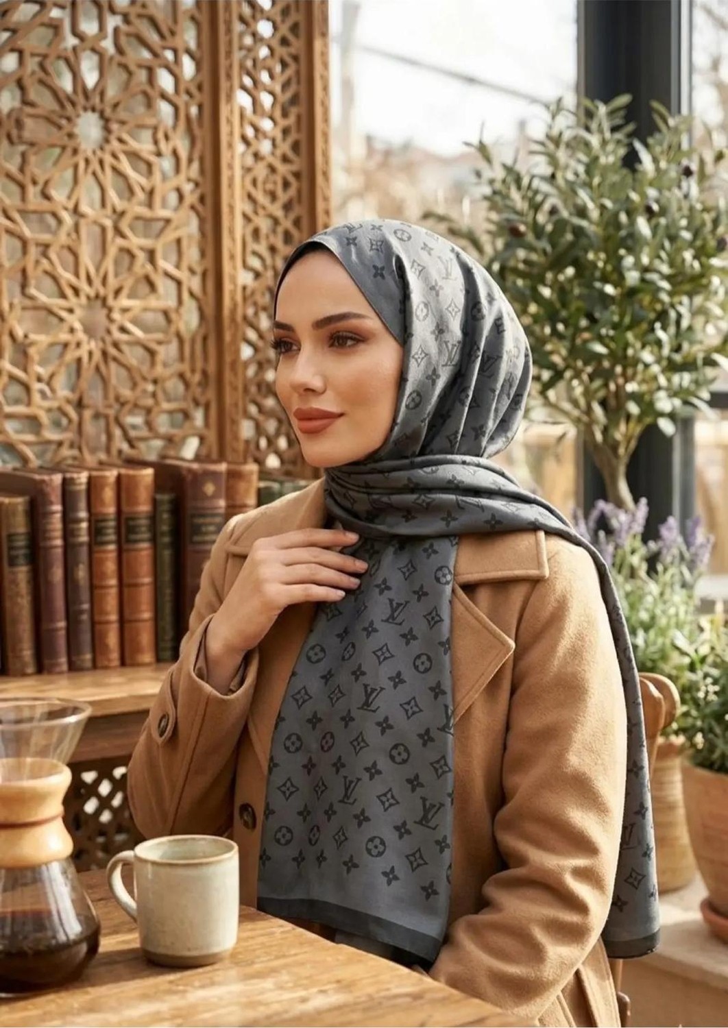 W White Stars Lv Desen Çift Taraflı Pamuklu Şal görsel 6
