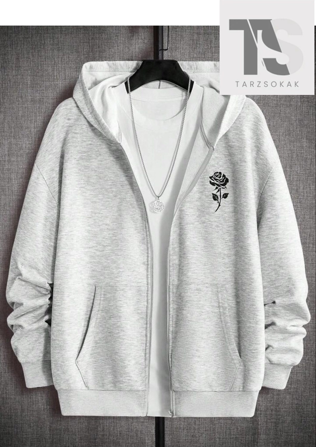 Tarzsokak Unisex Gül Sweatshirt Fermuarlı Hırka