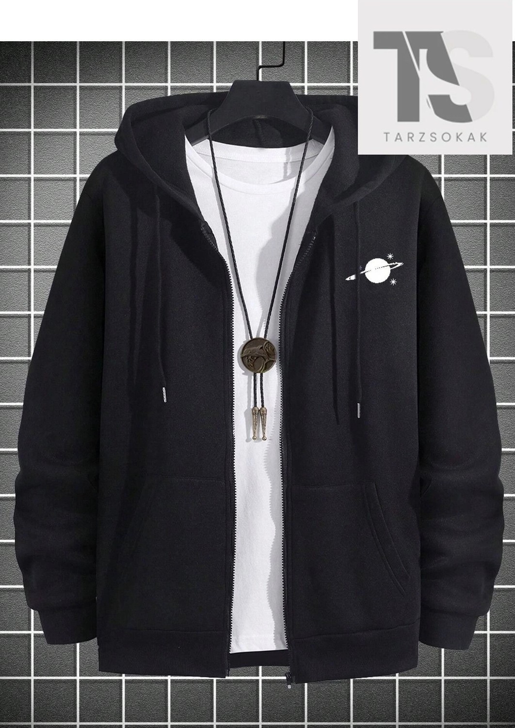 Tarzsokak Saturn Cosmos Sweatshirt Fermuarlı Siyah