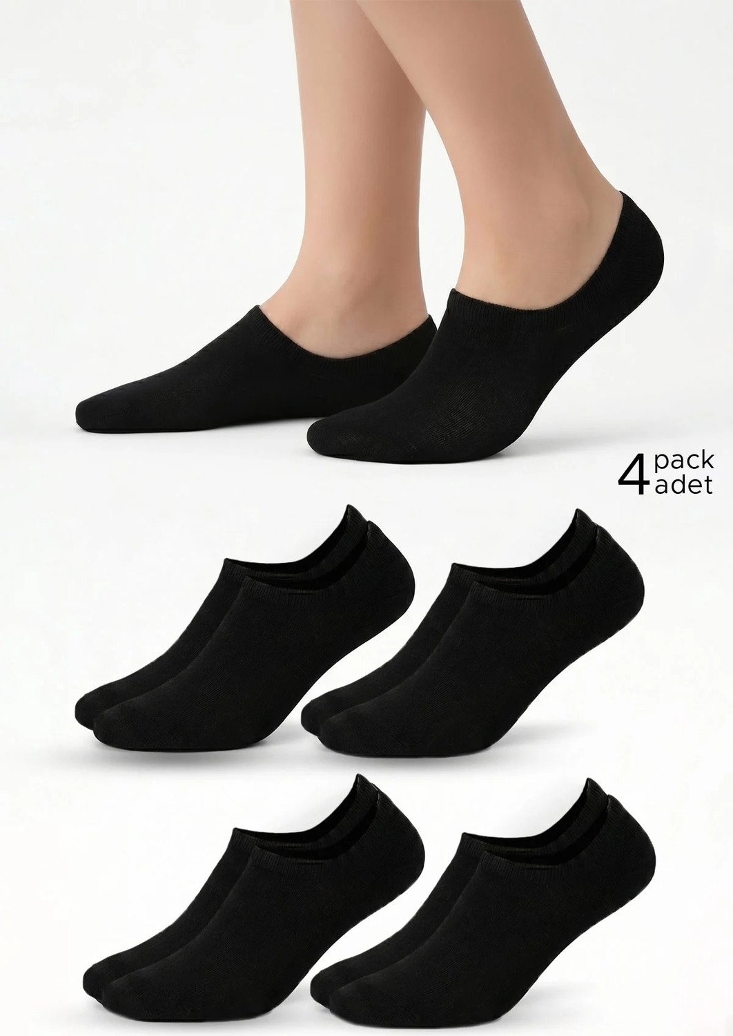 Mısırlı Unisex Pamuklu Süper Fit 4 Çift Sneaker Çorap Siyah