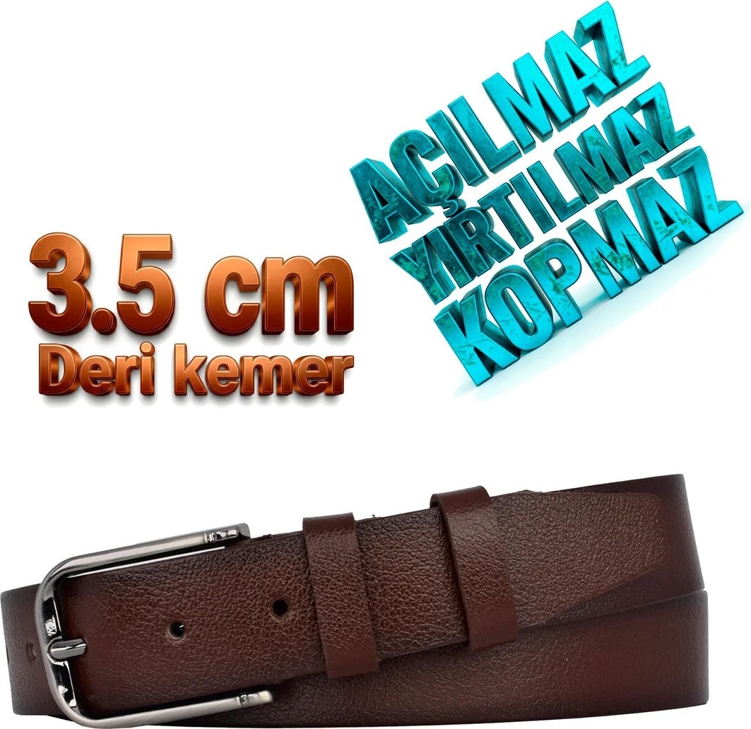 GoDeri %100 Hakiki Deri, 3lü Set Tek Parça Manda Derisi Siyah, Kahve, Taba 3.5 cm Kumaş Pantolon Kemeri