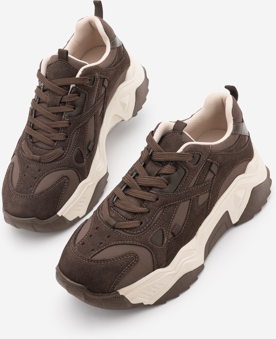 Marjin Kadın Sneaker Kalın Taban Bağcıklı Spor Ayakkabı Pizen Kahve