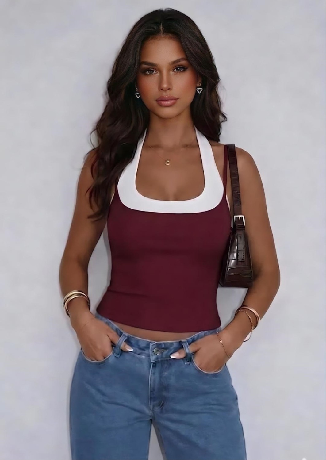 Öz Pamuk Pamuklu Kadın Boyundan Askılı Çift Renk Yumuşak Soft Bluz Atlet