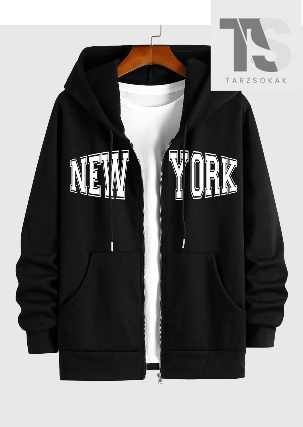 Tarzsokak New York Yazılı Sweatshirt Fermuarlı Hırka Siyah