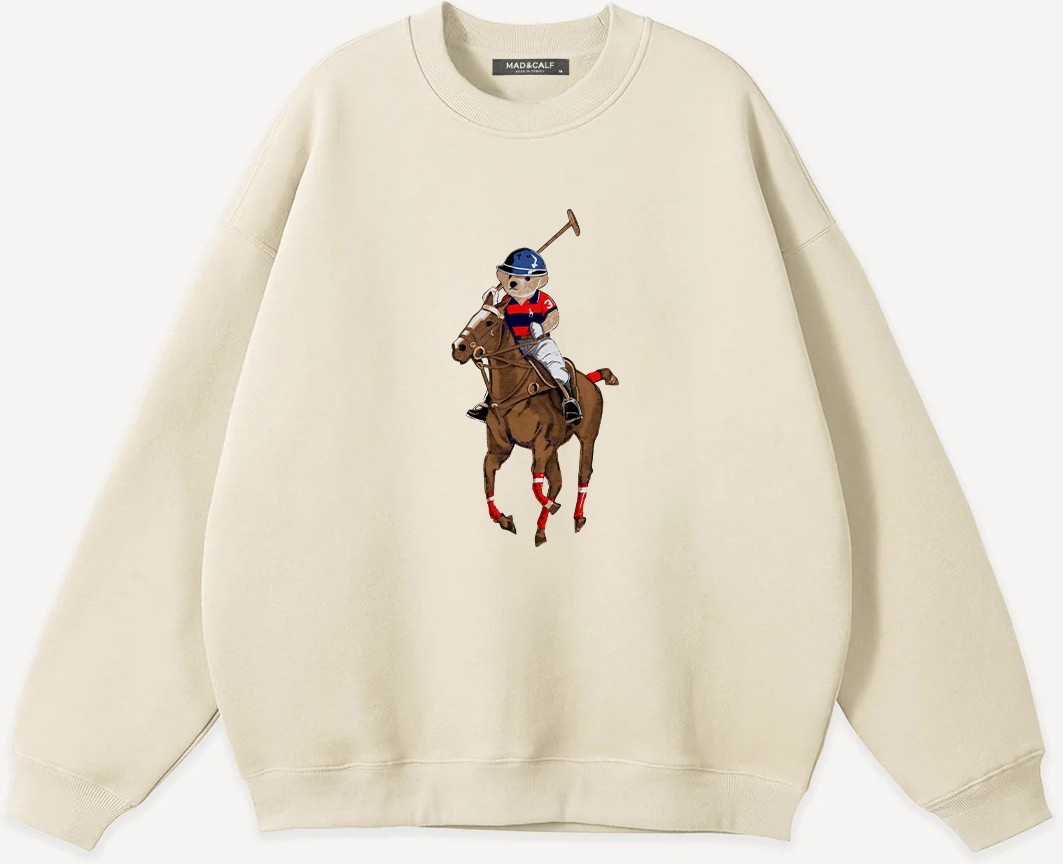 Mad&Calf Unisex Teddy Cowboy Baskılı Bisiklet Yaka Oversize Sweatshirt