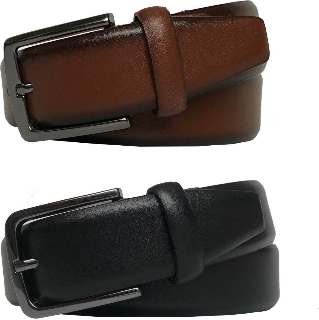 GoDeri 2'li Set Klasik Kumaş Pantolon Kemeri 3.5 cm Siyah, Taba görsel 6