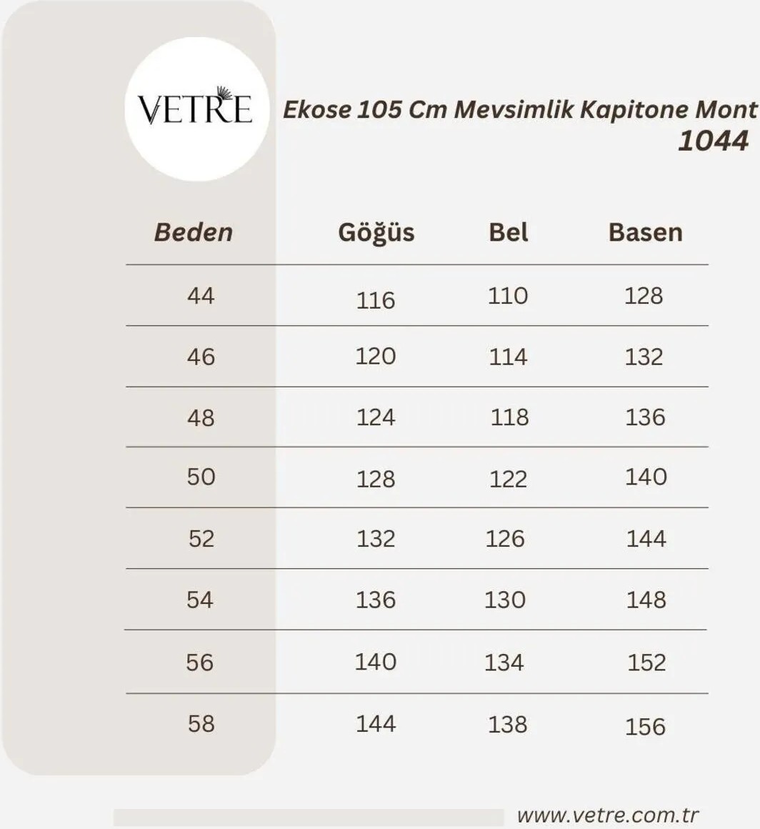 Vetre Kadın Büyük Beden Ekose 105 Cm Mevsimlik Siyah Kapitone Mont 1044 görsel 6