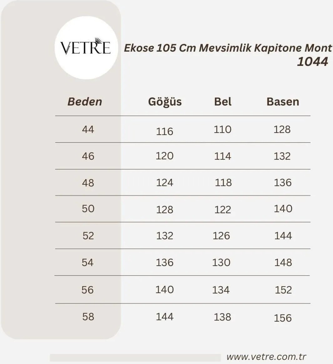 Vetre Kadın Büyük Beden Ekose 120 cm Mevsimlik Siyah Kapitone Mont 1042 görsel 7