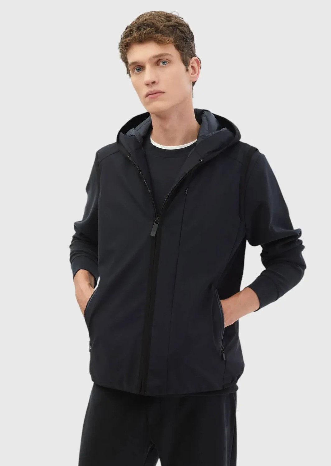 Ramsey Siyah Regular Fit Kapüşonlu Casual Dokuma Spor Yelek görsel 3