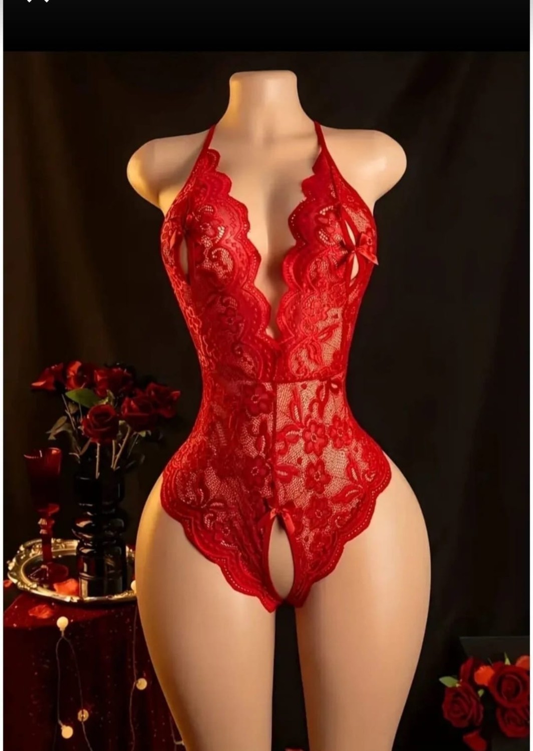 Efil Efil Kadın Kırmızı Özel Bölgesi Açık Fantezi Gecelik Dantelli Iç Giyim Seksi Fantazi Iç Çamaşırı Babydoll görsel 3