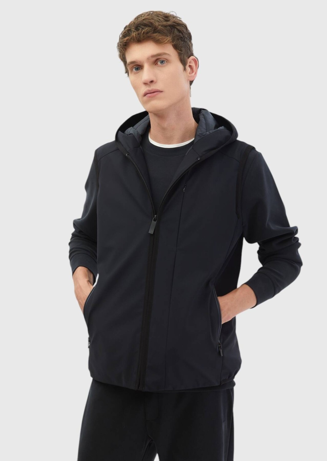Ramsey Siyah Regular Fit Kapüşonlu Casual Dokuma Spor Yelek görsel 8