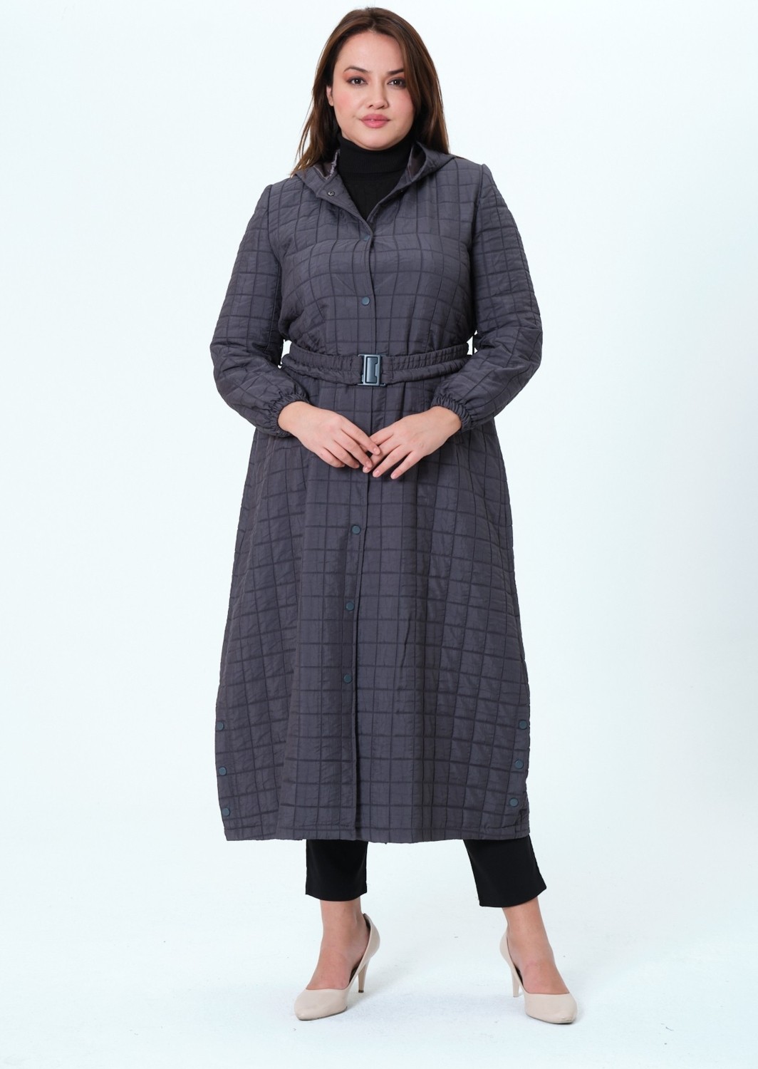 Glr & Gym Mircan Kadın Büyük Beden Içi Astarlı Kapüşonlu Kapitone Mont