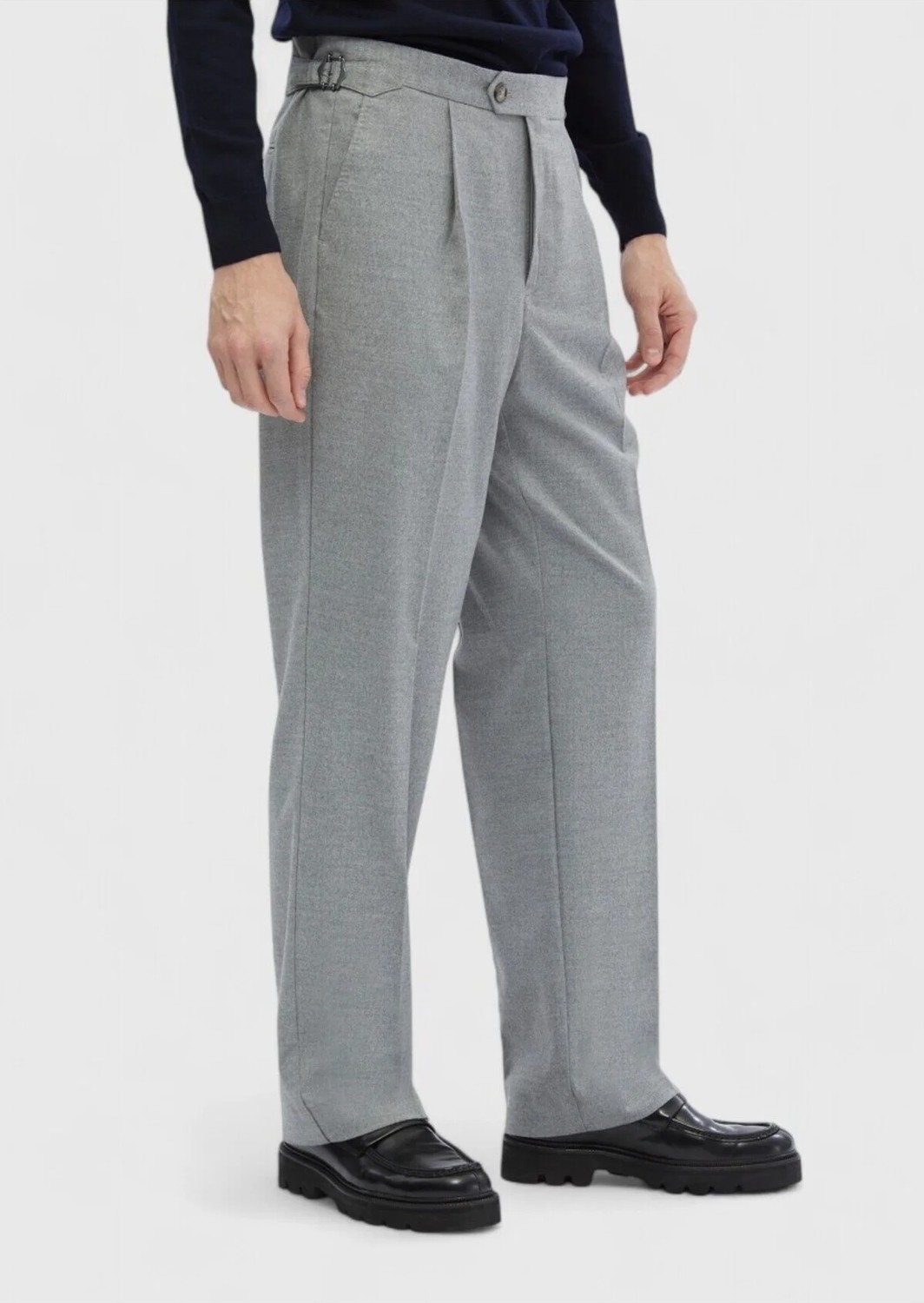 Ramsey Gri Düz Dokuma Loose Fit Casual Pantolon görsel 4