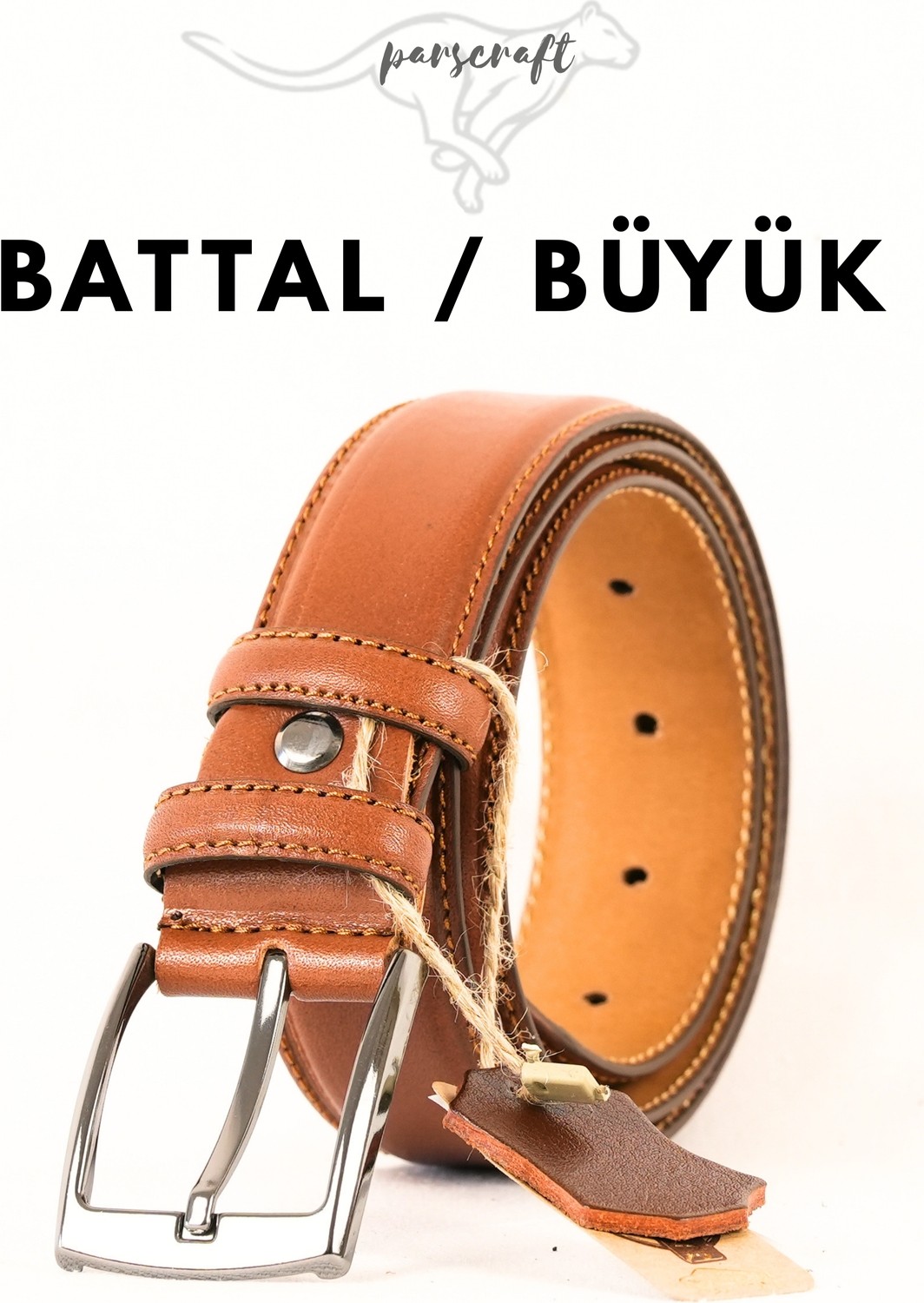 Parscraft Battal Boy / Büyük Beden 3,5 cm Klasik Erkek Hakiki Deri Kemer görsel 8