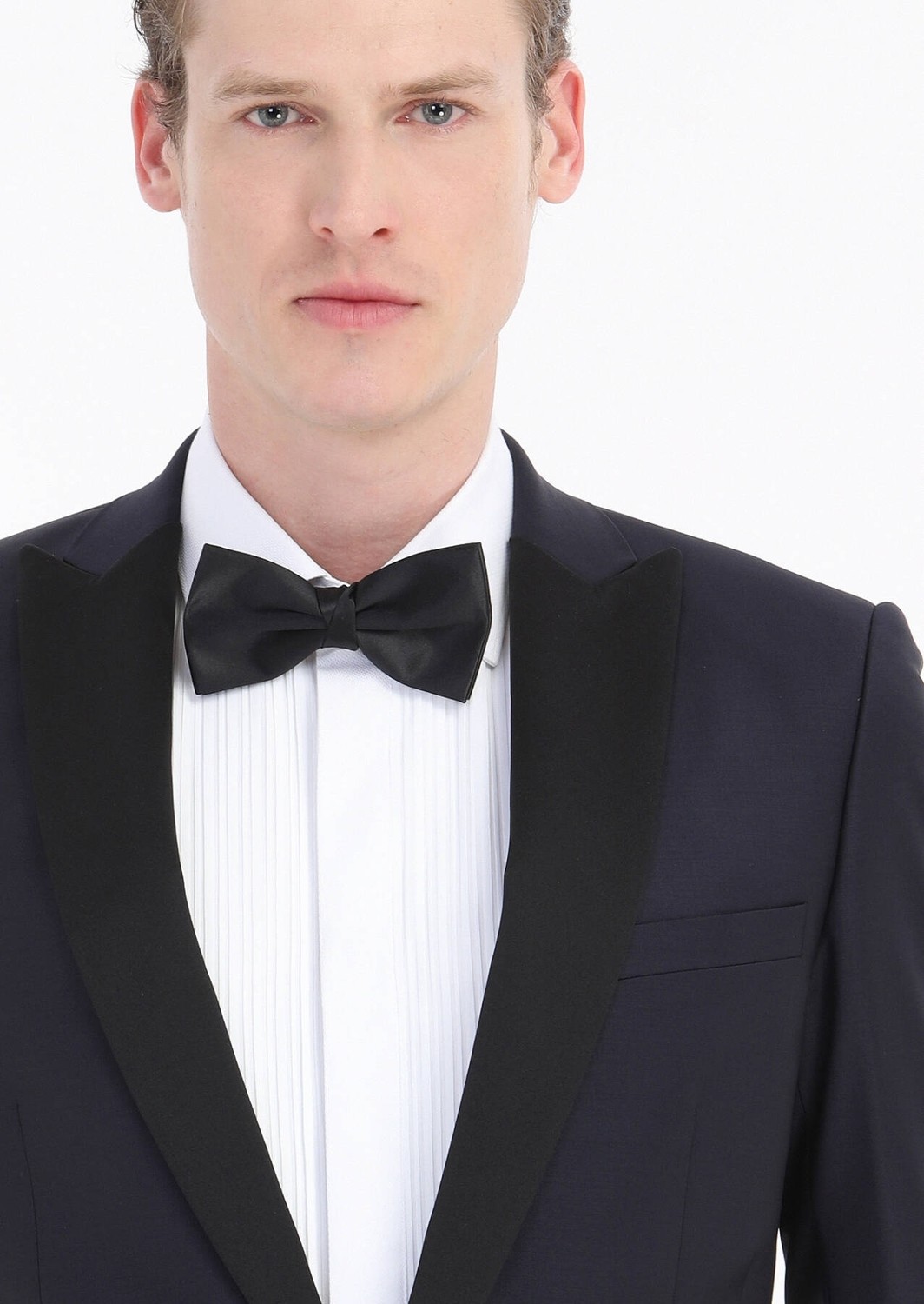 Ramsey Lacivert Düz Fashion Slim Fit Kruvaze Yaka Dokuma Smokin Takım Elbise görsel 4