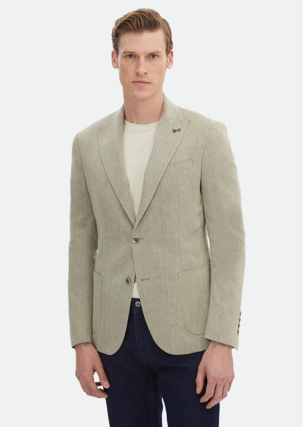 Ramsey Haki Desenli Zeroweight Slim Fit Pamuk Karışımlı Ceket