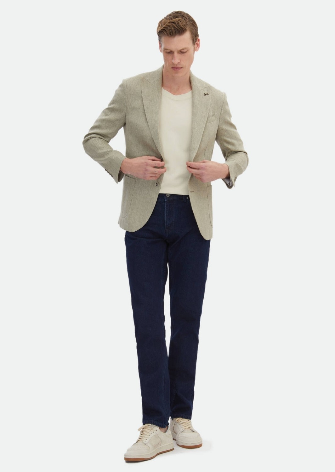 Ramsey Haki Desenli Zeroweight Slim Fit Pamuk Karışımlı Ceket görsel 3