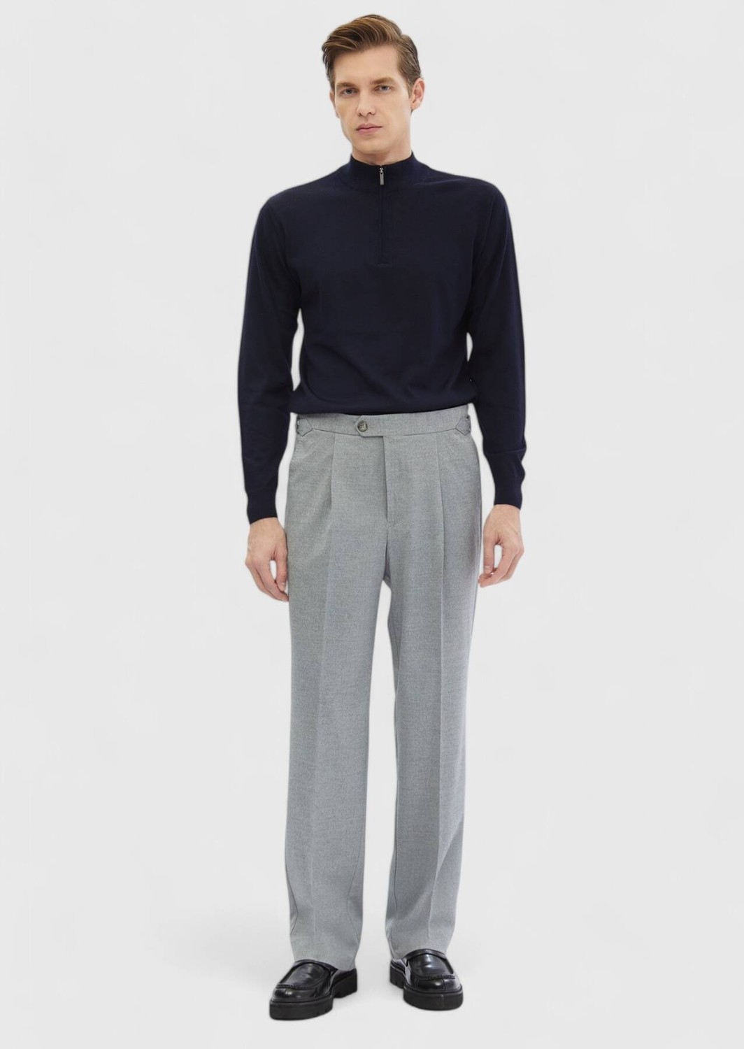 Ramsey Gri Düz Dokuma Loose Fit Casual Pantolon
