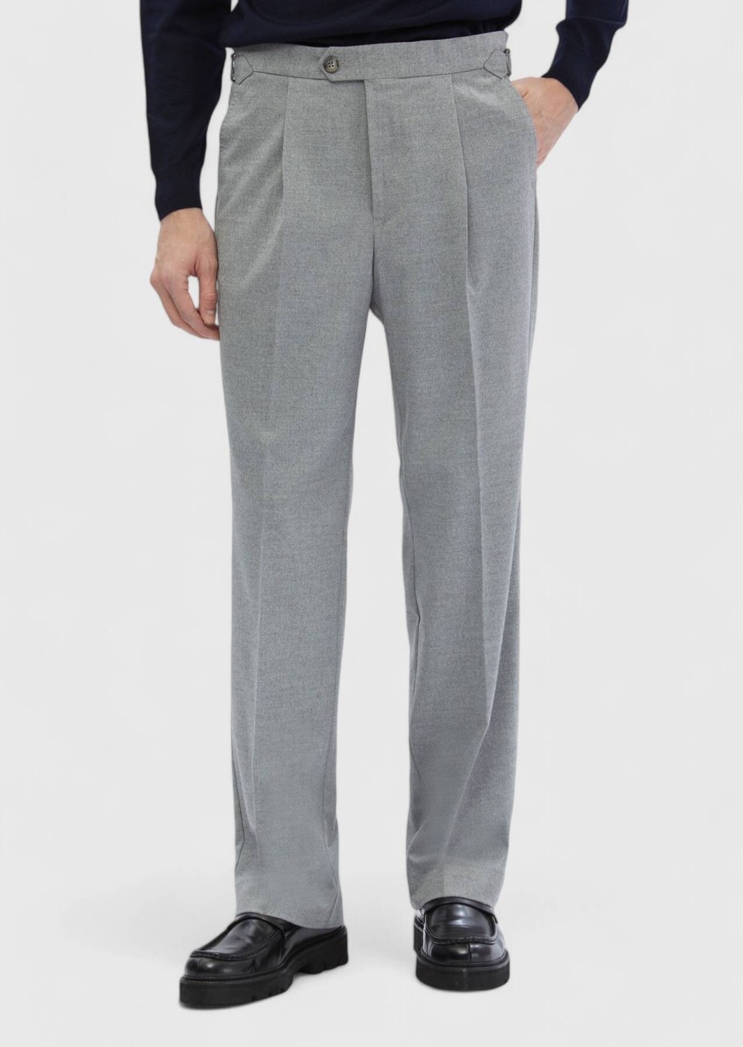 Ramsey Gri Düz Dokuma Loose Fit Casual Pantolon görsel 2