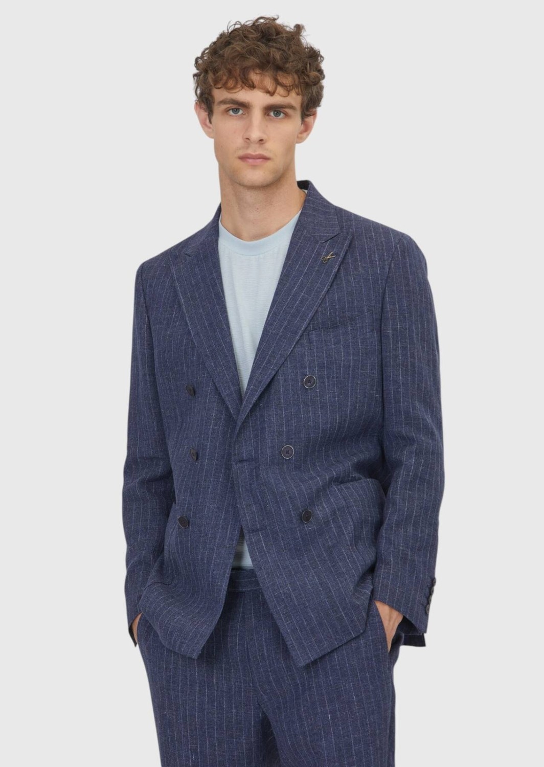 Ramsey Lacivert Çizgili Zeroweight Slim Fit Pamuk Karışımlı Takım Elbise