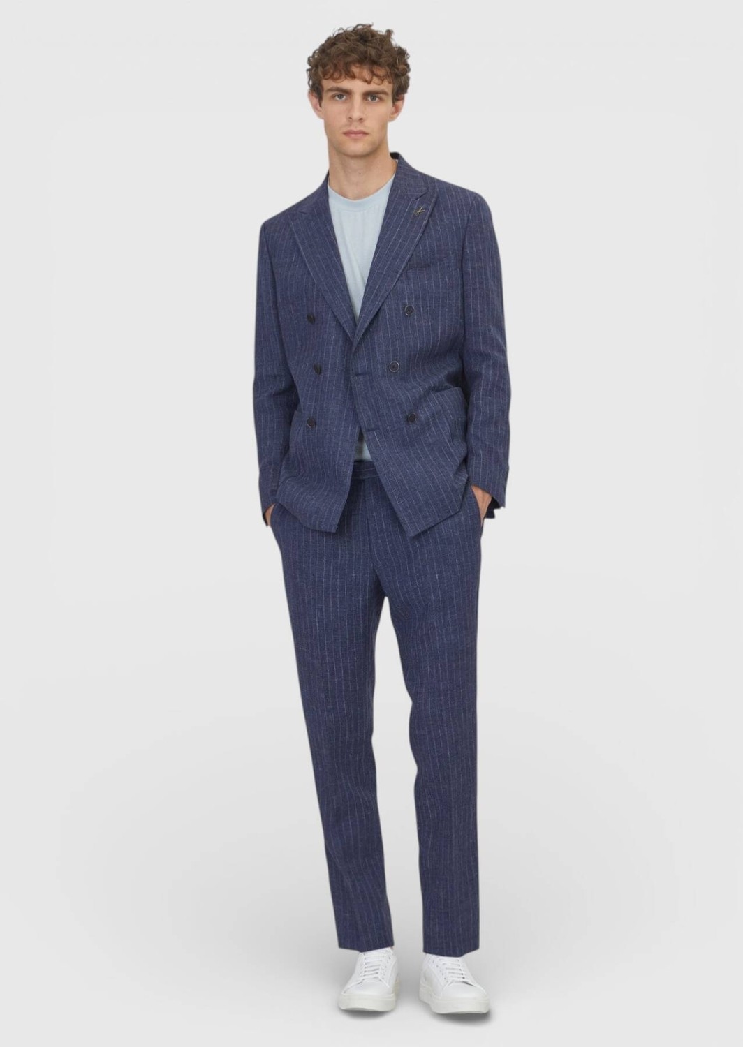 Ramsey Lacivert Çizgili Zeroweight Slim Fit Pamuk Karışımlı Takım Elbise görsel 2