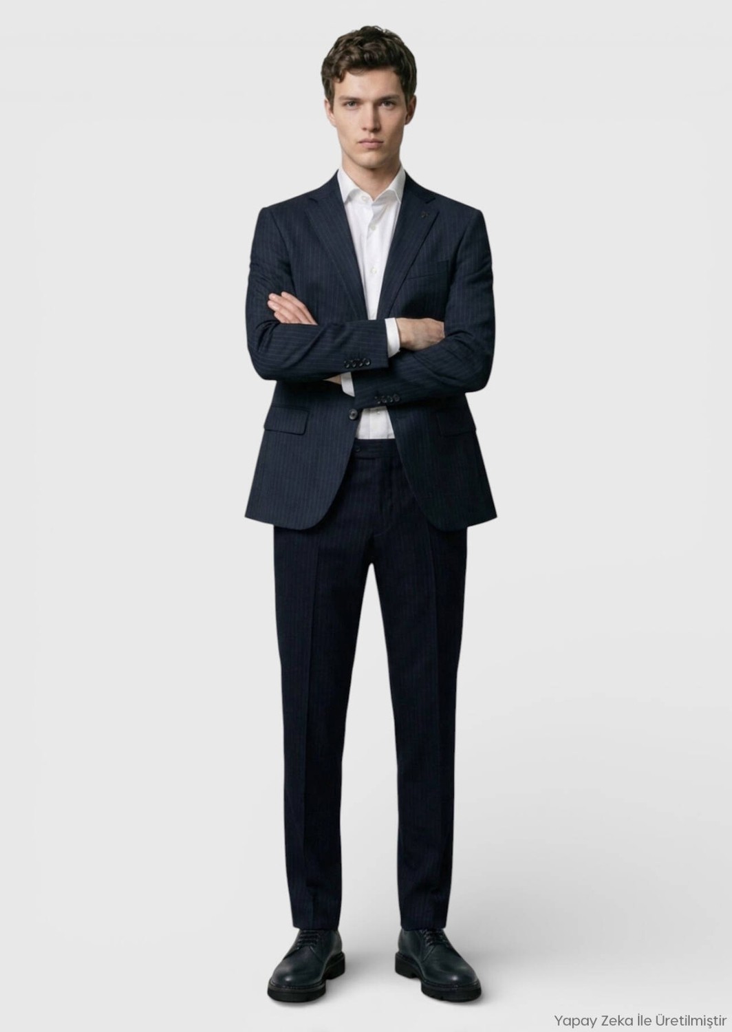 Ramsey Antrasit Çizgili Modern Fit %100 Yün Takım Elbise görsel 3