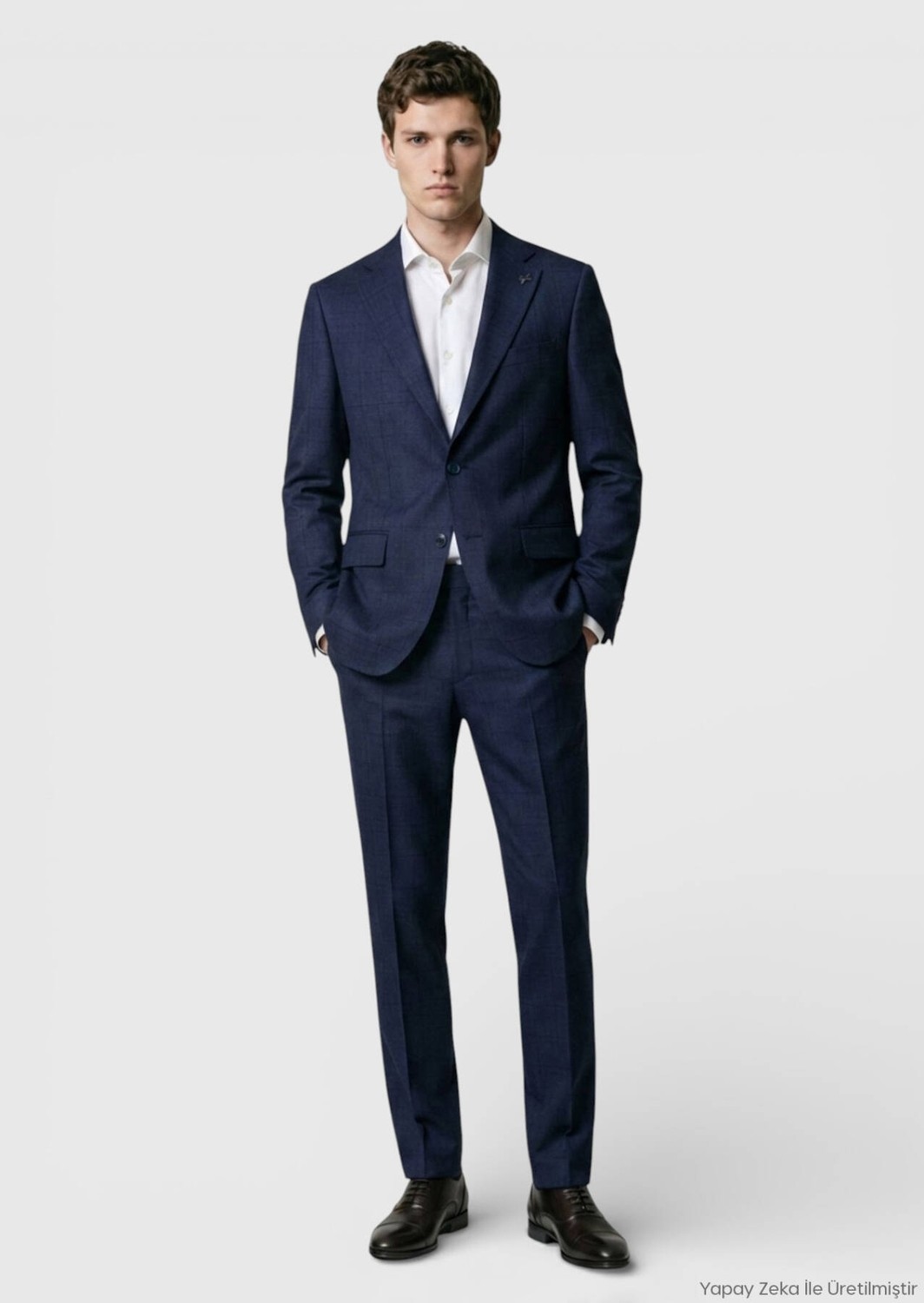 Ramsey Lacivert Kareli Zeroweight Slim Fit %100 Yün Takım Elbise