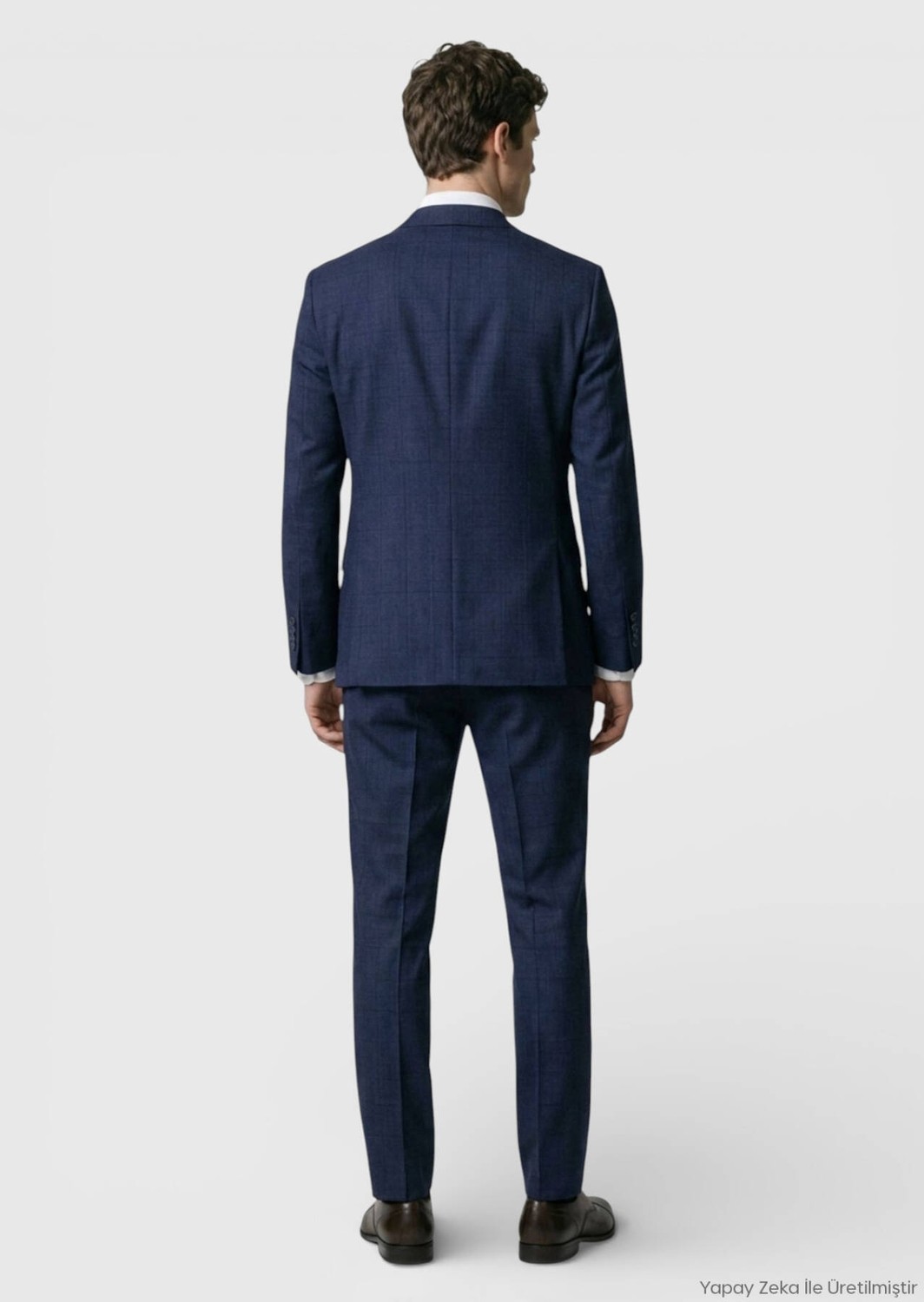 Ramsey Lacivert Kareli Zeroweight Slim Fit %100 Yün Takım Elbise görsel 4