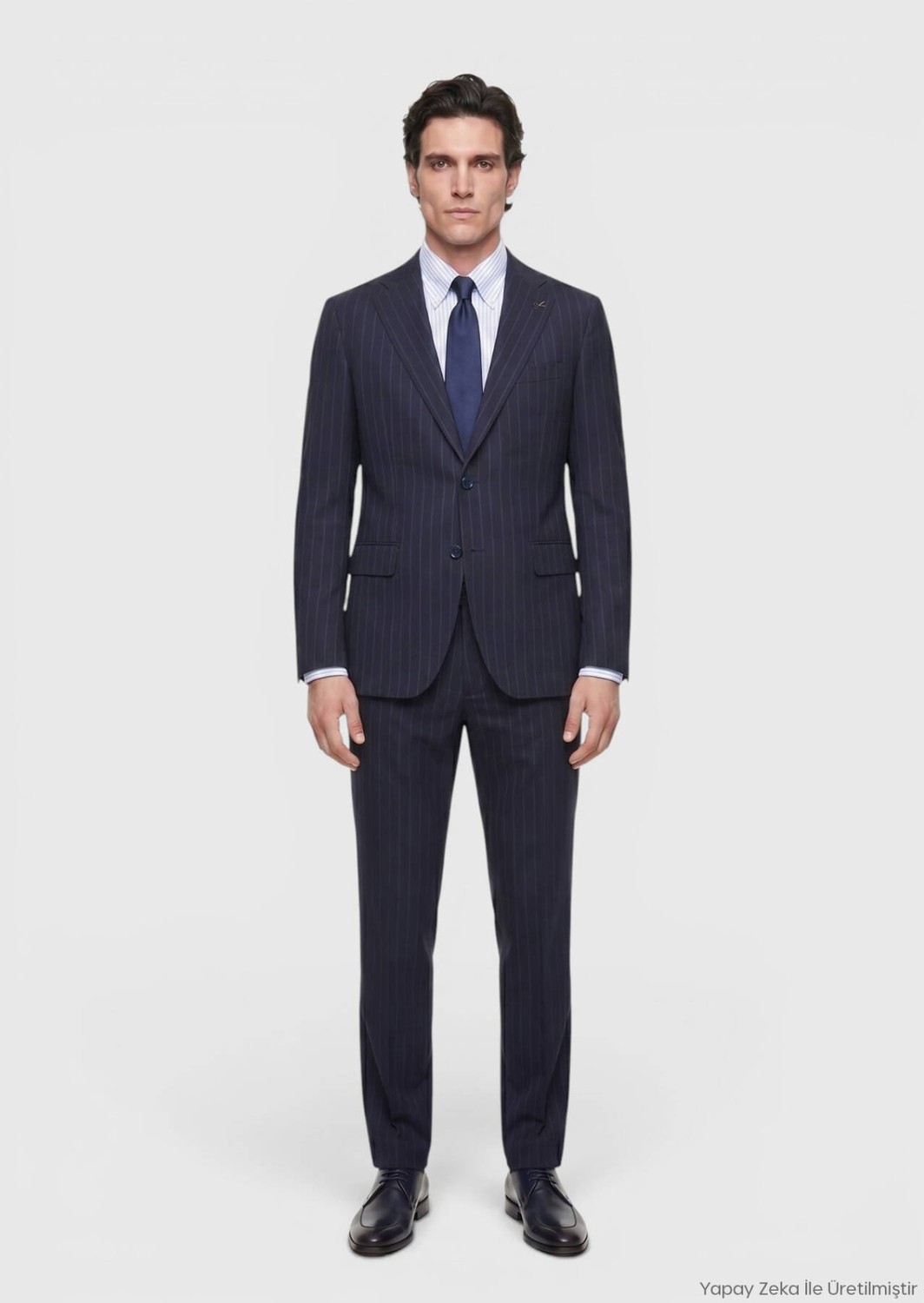 Ramsey Lacivert Çizgili Zeroweight Slim Fit %100 Yün Takım Elbise görsel 4