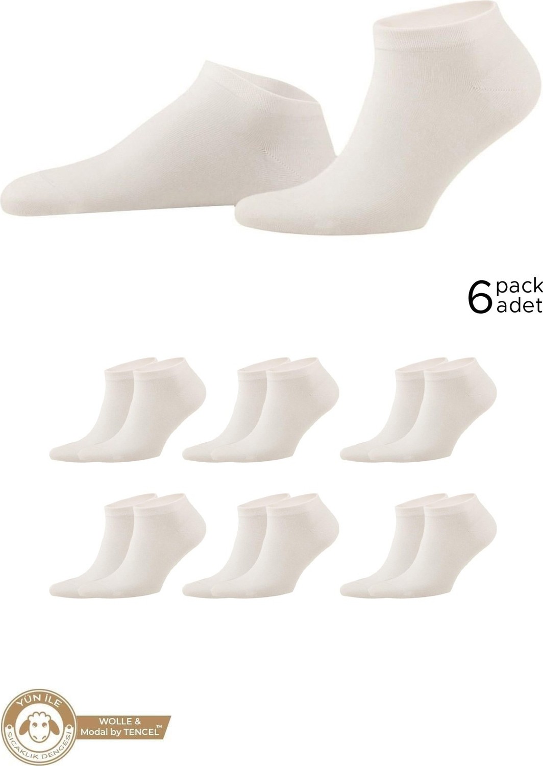 Mısırlı Unisex Yün & Lyocell By Tencel Karışımlı 6 Çift Patik Çorap Ekru