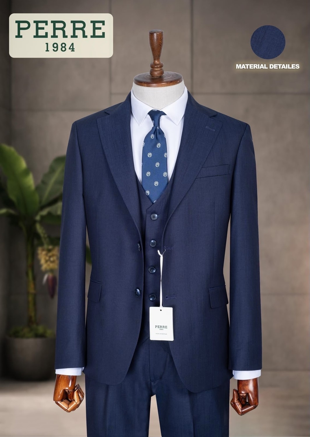 Perre 1984 Erkek Slim Fit 3'lü Takım Elbise, Ceket, Yelek ve Pantolon, Likralı Viskon Kumaş