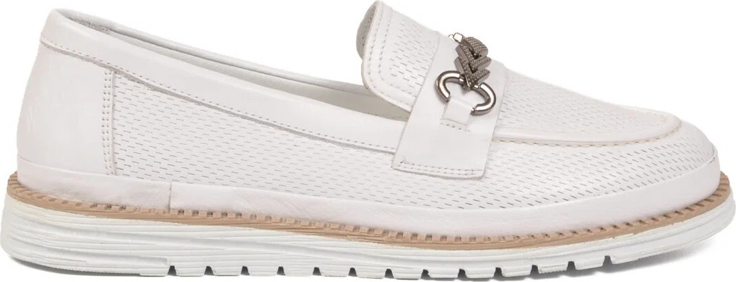 Voyager Beyaz Hakiki Deri Anatomik Rahat Tabanlı Toka Detaylı Kadın Casual Ayakkabı Loafer Z273 Z görsel 2