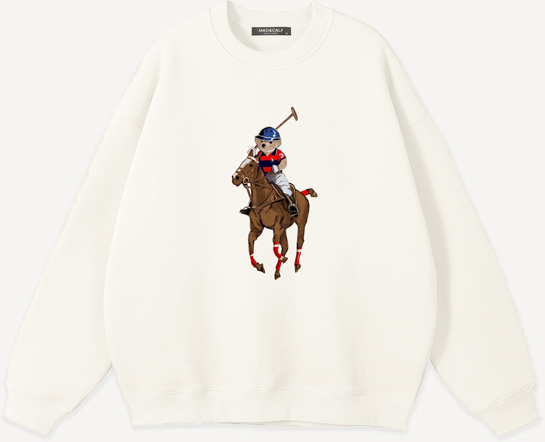 Mad&Calf Unisex Teddy Cowboy Baskılı Bisiklet Yaka Oversize Sweatshirt