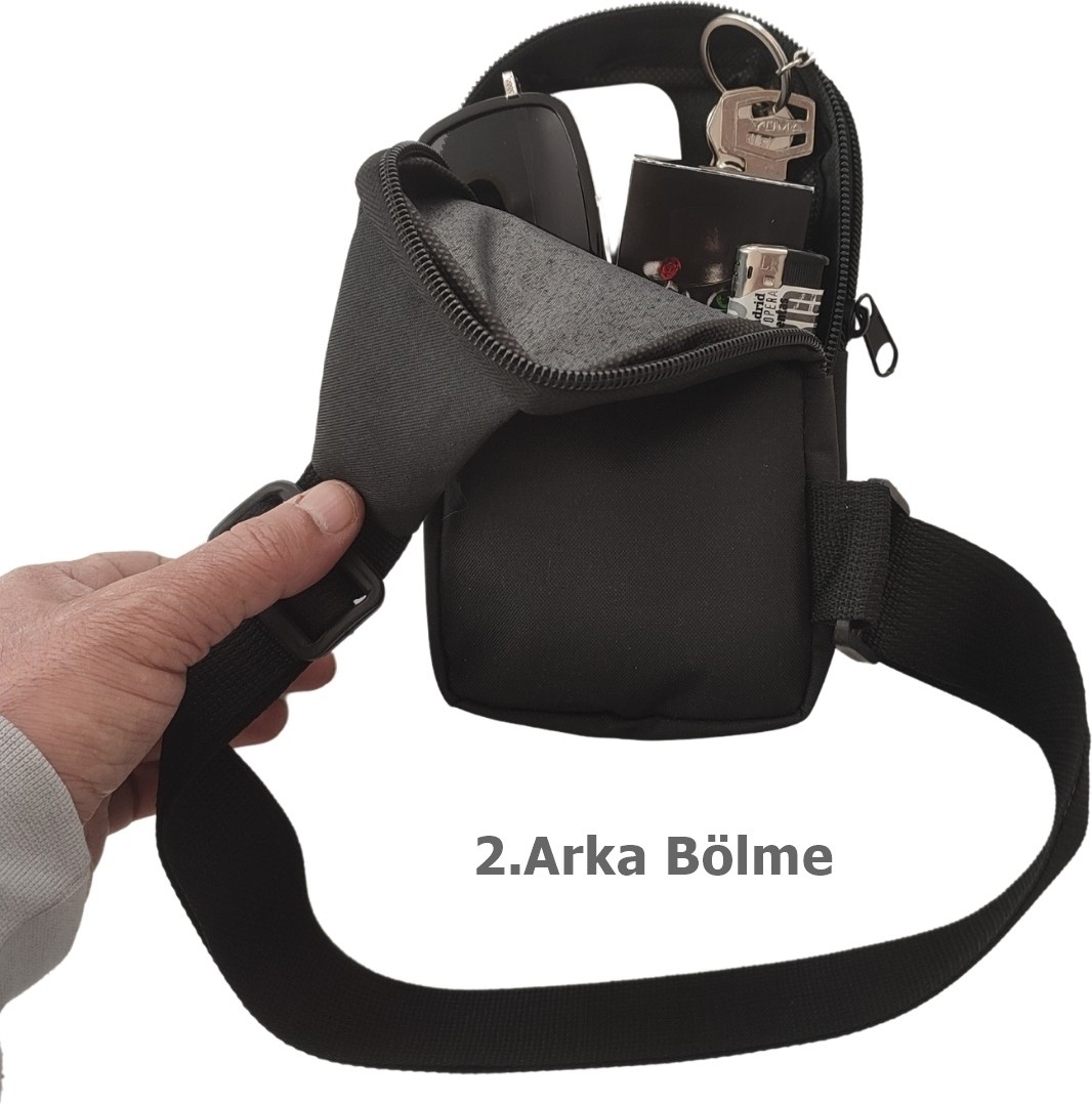Outlet Çarşım 2 Bölmeli Siyah Polyester Erkek Çapraz Çanta Dayanıklı ve Hafif Modern Tasarım görsel 4