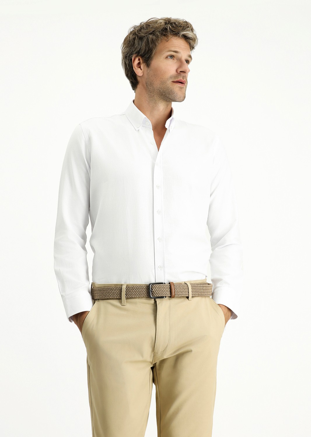Kiğılı Uzun Kol Slim Fit Düğmeli Yaka Pamuklu Kolay Ütülenebilir 4 Mevsim Oxford Gömlek