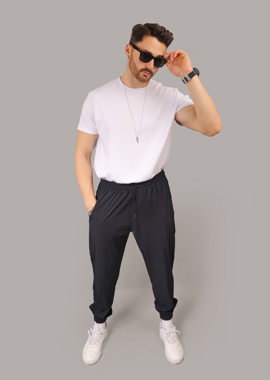 EYDAMOON Erkek Lacivert Paraşüt Kumaş Regular Fit Paça Lastikli Cep Fermuarlı Eşofman Altı görsel 6