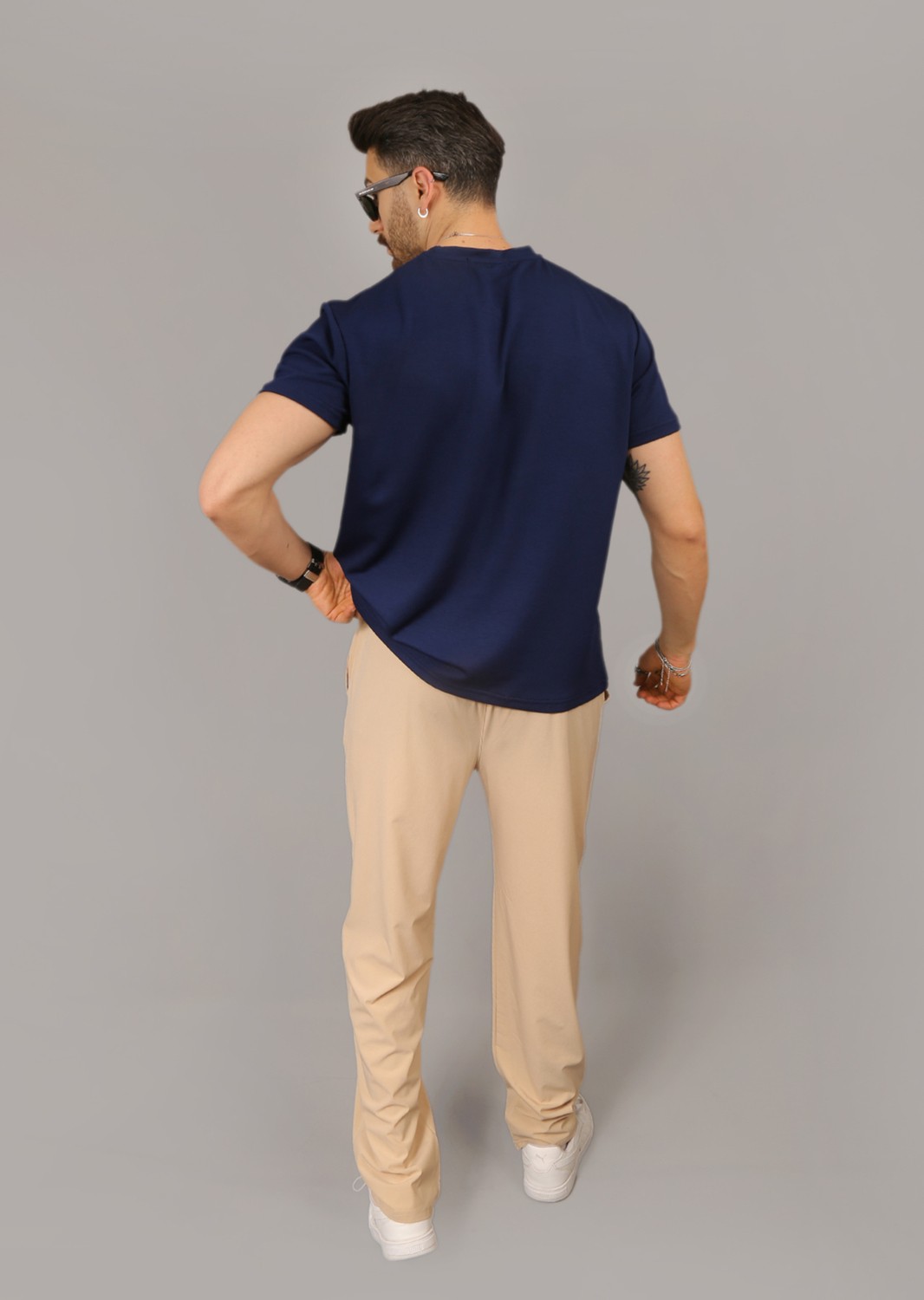 EYDAMOON Erkek Haki Baggy Tarz Paraşüt Kumaş Bol Paça Esnek Bel Eşofman Altı görsel 4