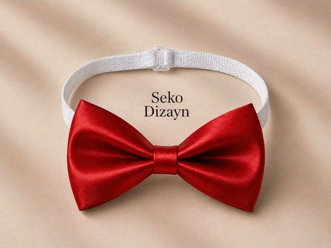 Seko Dizayn Kırmızı Erkek Çocuk Ayarlanabilir Papyon Saten 1-14 Yaş görsel 3