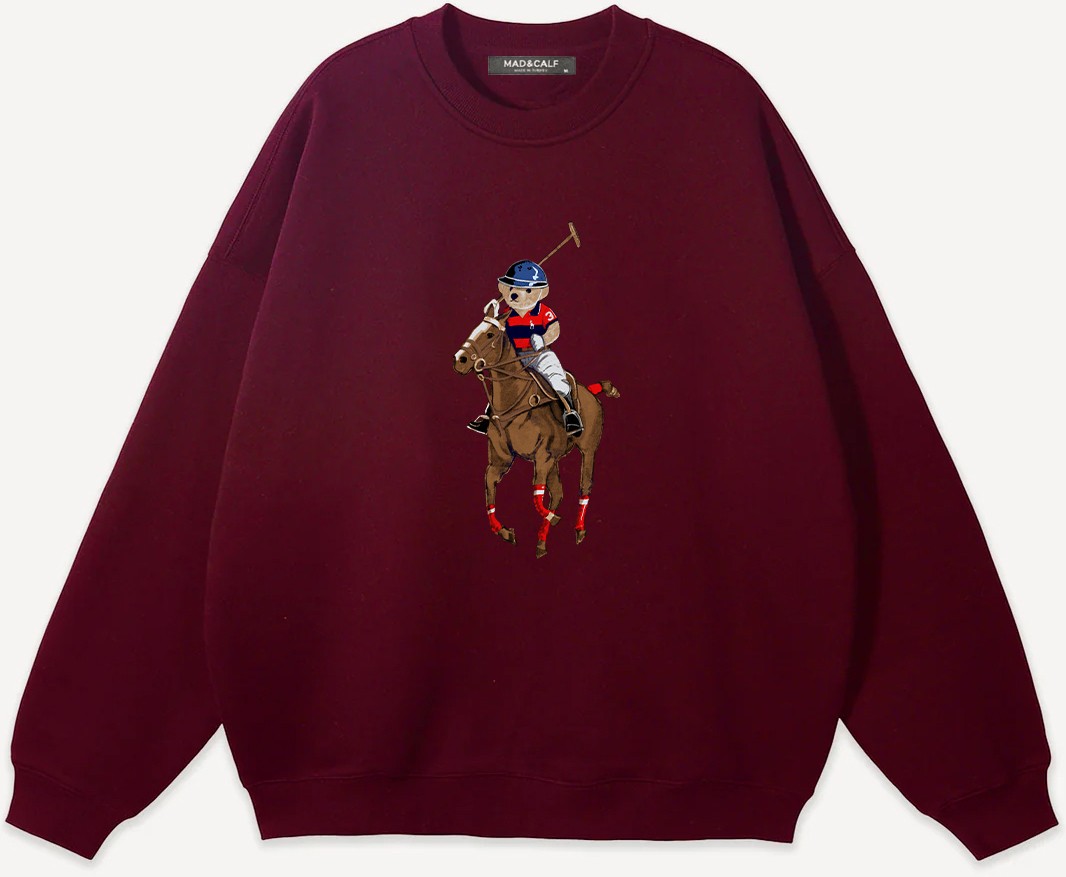 Mad&Calf Unisex Teddy Cowboy Baskılı Bisiklet Yaka Oversize Sweatshirt
