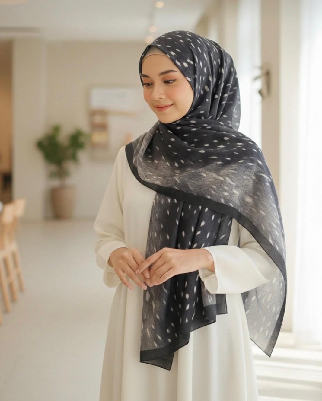 Revam Collection Ceylan Desen Pamuk Soft Şal Füme-Gri görsel 2