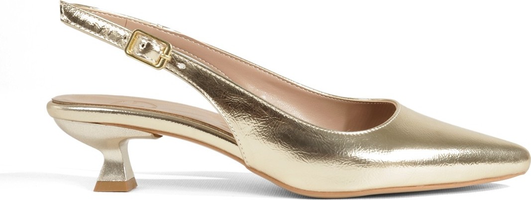 Modabuymus Altın Gold Dore Çok Kısa Topuklu Stiletto Sivri Burun Kitten Abiye Ayakkabı Minikas görsel 2