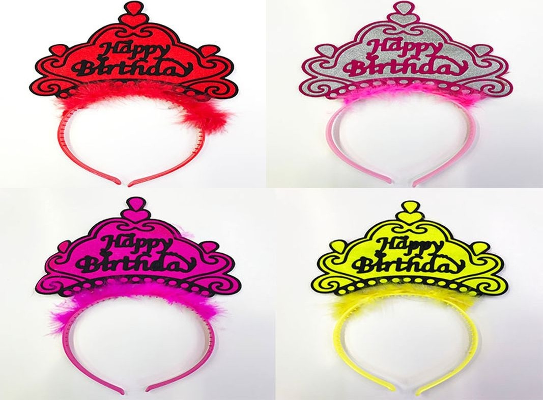 Hace Bazaar Happy Birthday Yazılı Neon Renk Taç 12 Adet -Hcb