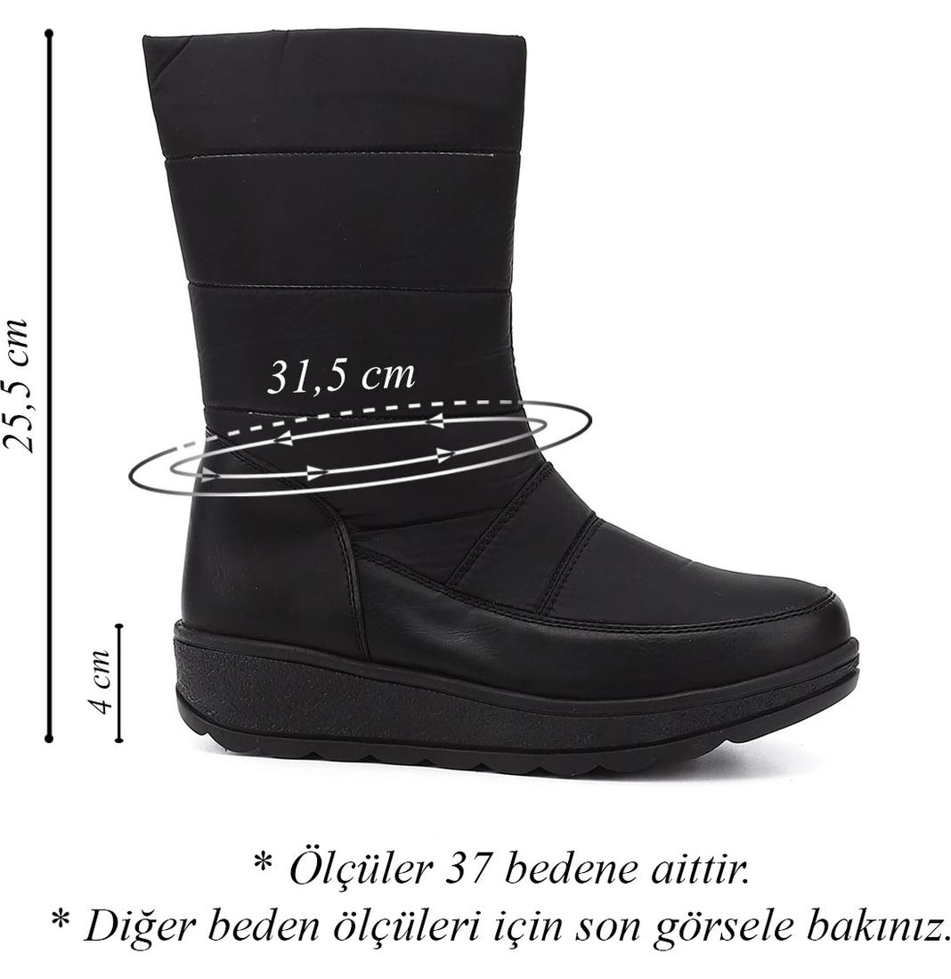 Resim GÖNDERİ Kadın Siyah Fermuarlı Termo Taban Comfort Kar Botu 