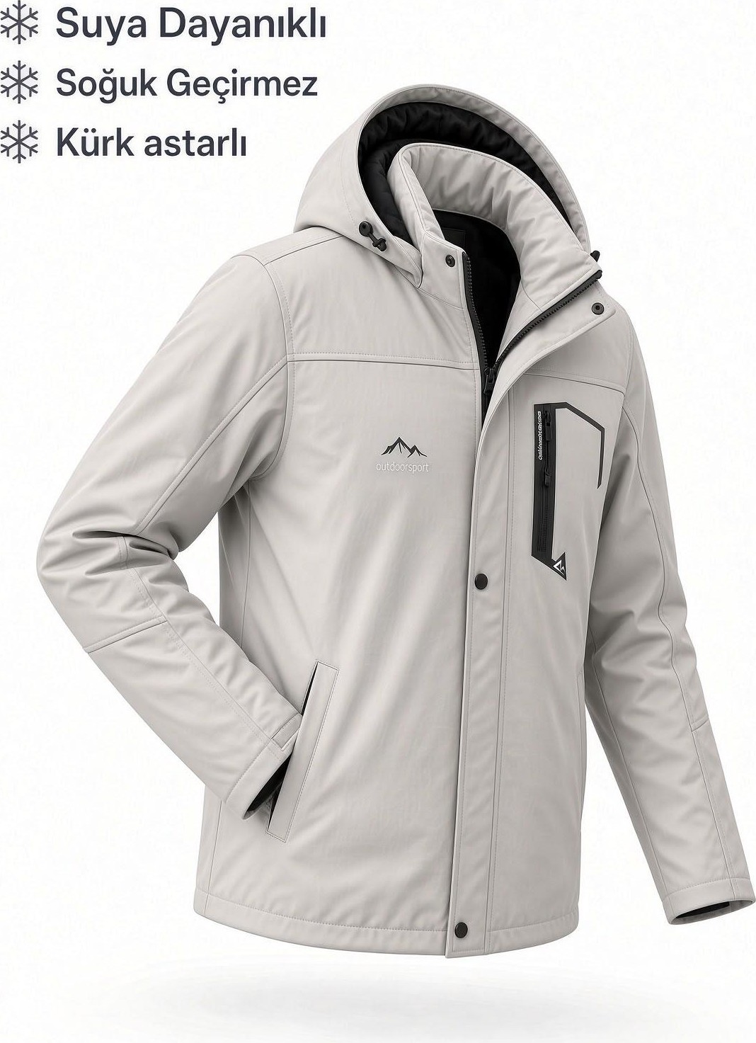 Oksit Tuc 2034 Içi Polar/kürk Astarlı Su Itici Termal Softshell Erkek Mont - Soğuk Geçirmez Spor Kaban Büyük Beden Erkek Mont görsel 2