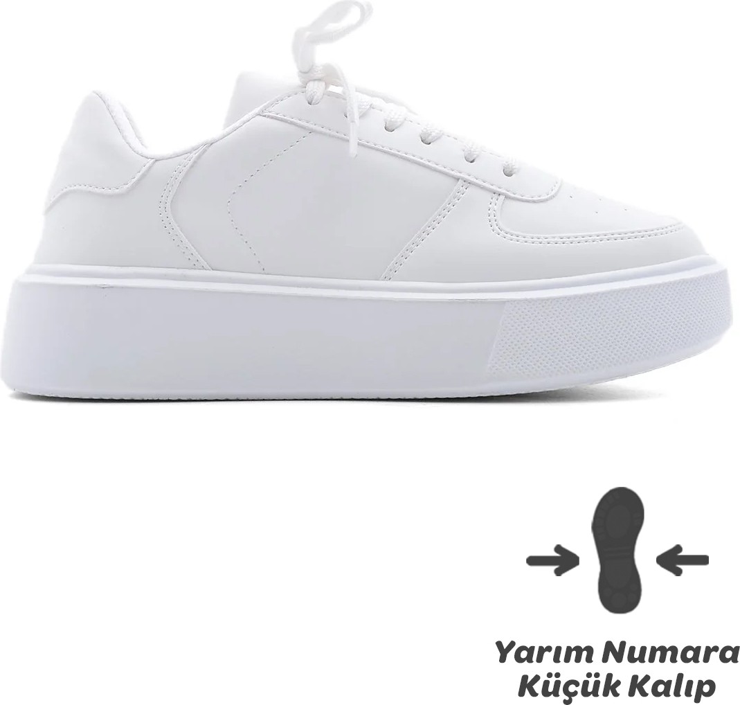 Marjin Kadın Sneaker Yüksek Taban Bağcıklı Spor Ayakkabı Azin Beyaz görsel 3