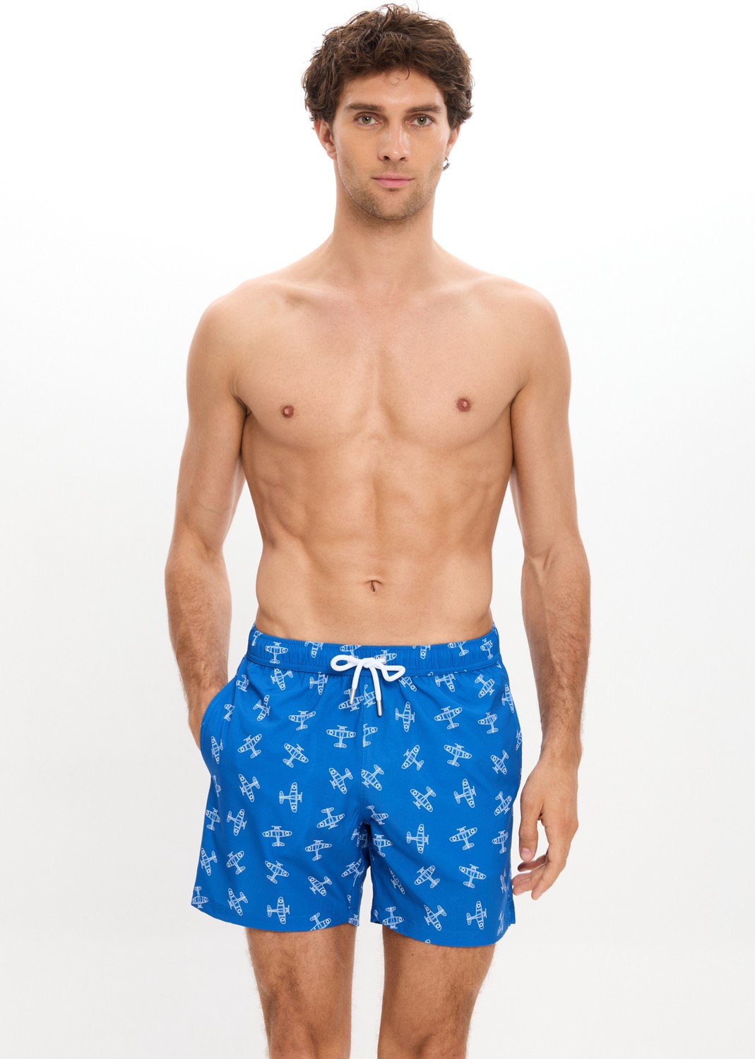 Too Salty Swimwear Uçak Desenli Deniz Şortu Cepli Fileli Astarlı Hızlı Kuruyan Su Itici Orta Boy 25SM106ST