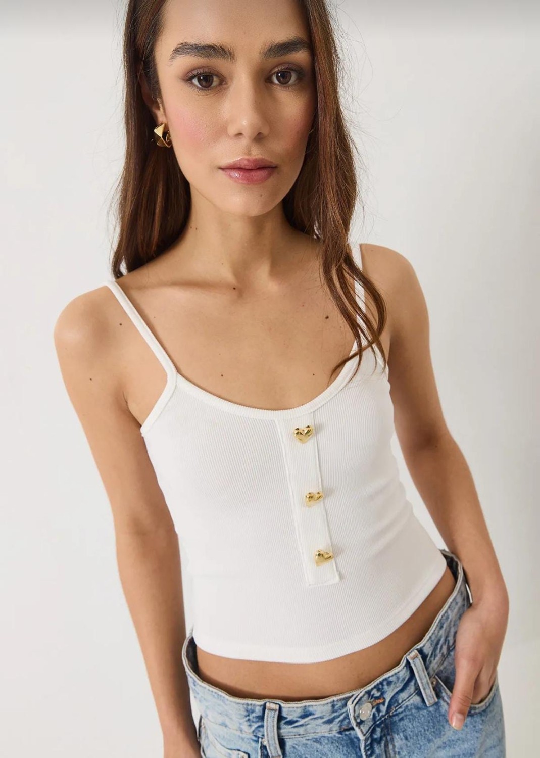 İs Berceste Is Kadın Ince Askılı Kalp Aksesuarlı Crop Body Atlet Büstiyer görsel 5