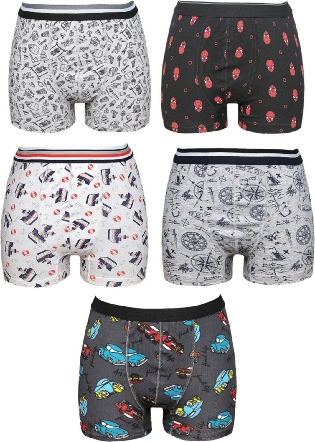 Momslab Erkek Çocuk Kahverengi Pamuklu Likralı 5'li Paket Boxer