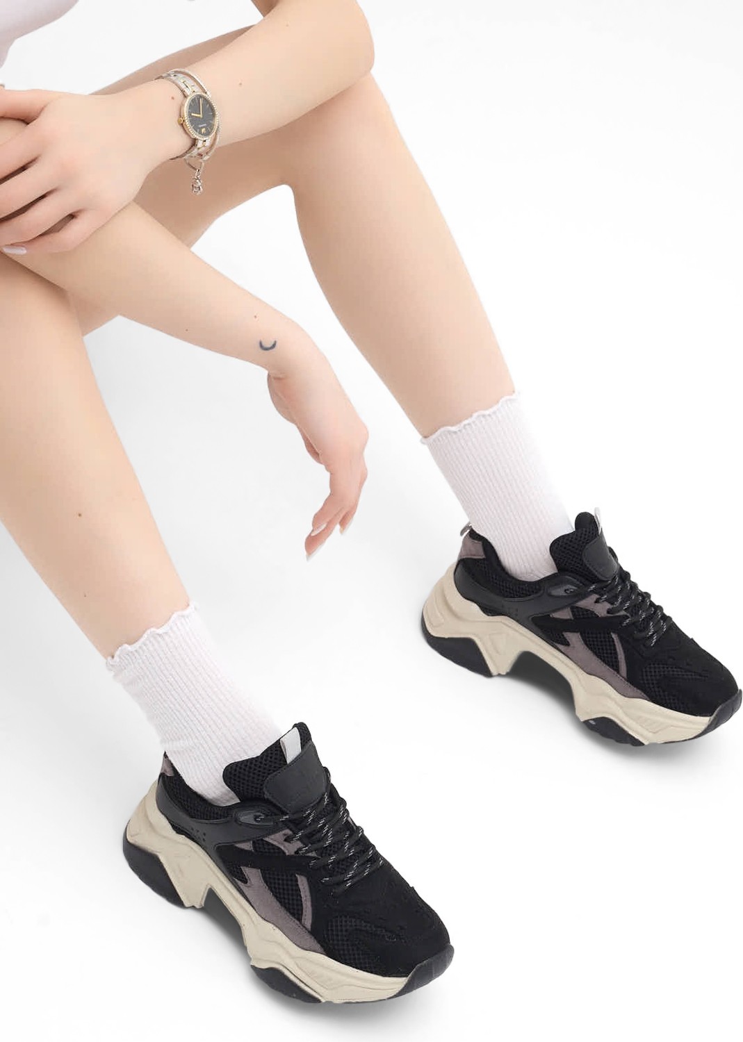 Tonny Black Kadın Beyaz Rahat Kalıp Poli Taban Bağcıklı Sneaker görsel 5